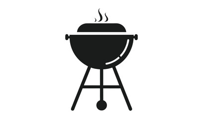 Simple black silhouette of a kettle grill with smoke rising