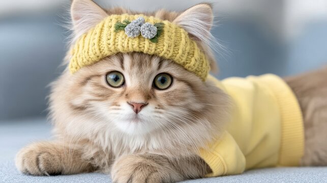 cute kitten cat with fashion clothing. Adorable feline model showcasing stylish apparel for a pet fashion photoshoot.