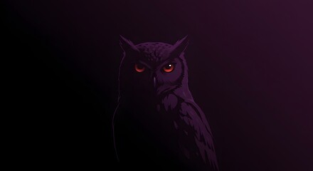 Mysterious Pixel Owl With Glowing Orange Eyes in Darkness