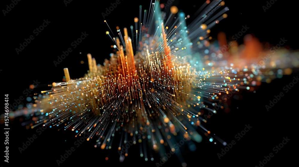 Poster a futuristic abstract design shows a vibrant network of light and data