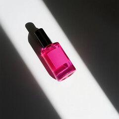 Minimal Neon Pink Perfume Bottle on White Table with Clean Aesthetic