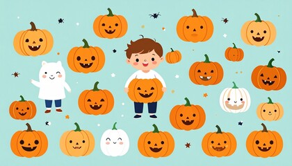 Fototapeta premium Halloween costumes and jack-o'-lanterns – joyful night for kids / ハロウィンの仮装とジャック・オー・ランタン – 子どもたちの楽しい夜
