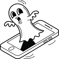 Cartoon animal vector illustration: mobile phone with rabbit design icon