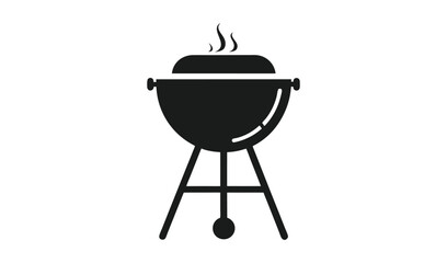 Simple black silhouette of a barbecue grill with food cooking on top