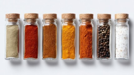 Row of small glass spice jars