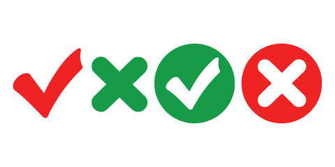 Check Mark And Cross Symbols, Circular Shape Signs On White Background © MDABDUS