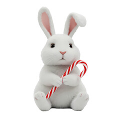 Obraz premium White Plush Rabbit with Candy Cane isolated on transparent baackground