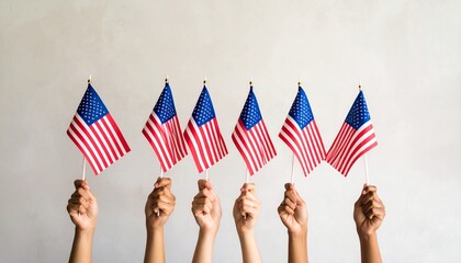 Patriotic image of hands holding American flags, perfect for celebrating Independence Day, Memorial Day, and other national holidays. Symbolizes unity and freedom.
