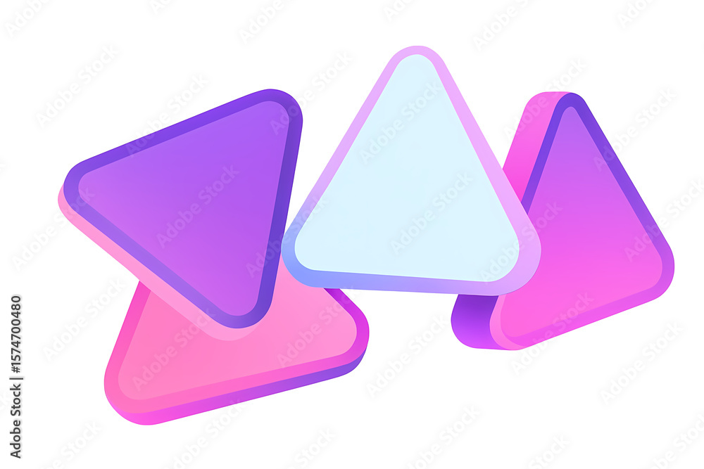 Poster stack of colorful triangle icons on transparent background for graphic design projects