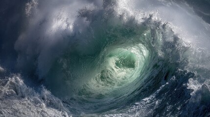 A swirling vortex of ocean water, powerful and dramatic, lit from within