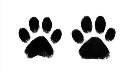 solid black shape silhouette of an animal paw print. A cat a bear. Paw prints of predators in the grunge style. Dark feline canine footprint imagery a gritty textured design featuring