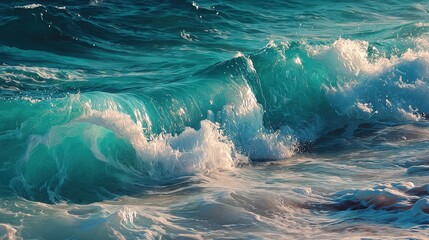 Waves crashing with vibrant turquoise hues create a dynamic and serene ocean scene.