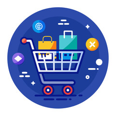 Colorful Shopping Cart Vector Illustration E Commerce Design