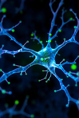 "Cells Speak in a Chemical Sign Language"
4D (16:9) microscope of cellular communication: Calcium waves (blue) form signaling patterns, and neurotransmitter letters (green) float between synapses.