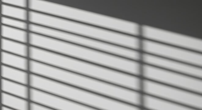 Abstract shadow patterns of window blinds on a white wall, minimal composition - Powered by Adobe