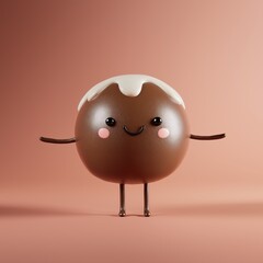 Cute Smiling Chocolate Cartoon Character on brown background