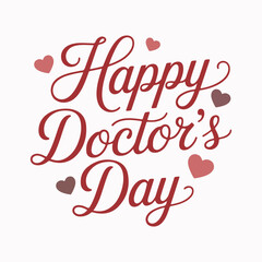 A sophisticated Doctor's Day greeting card featuring elegant, flowing red calligraphy spelling out 
