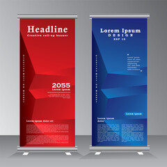 Abstract roll up banner template design, roll up banner design template with blue and red color, Vertical banner template, pull up, sandees, for event, project, exhibition, party, conferance, company,