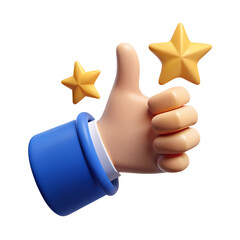 Double Thumbs Up Hand Gesture 3D Render with Stars for Positive Feedback and Approval