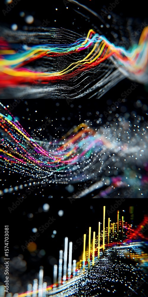 Poster vibrant abstract background featuring colorful light trails and dynamic patterns