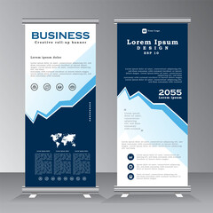 roll up banner vertical template design with blue color, standee for business, flyer, infographics. stand banner, modern x-banner and flag-banner advertising. abstract vector illustration