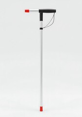 Silver Adjustable Walking Cane with Red Tips on White Background