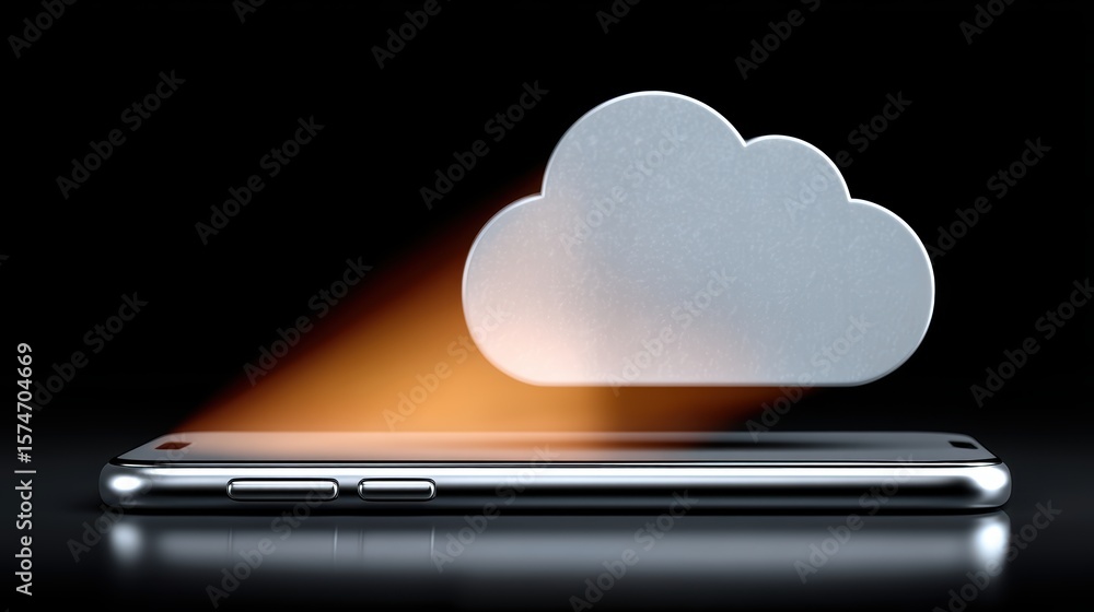 Poster cloud computing, smartphone data storage and wireless connection concept cloud