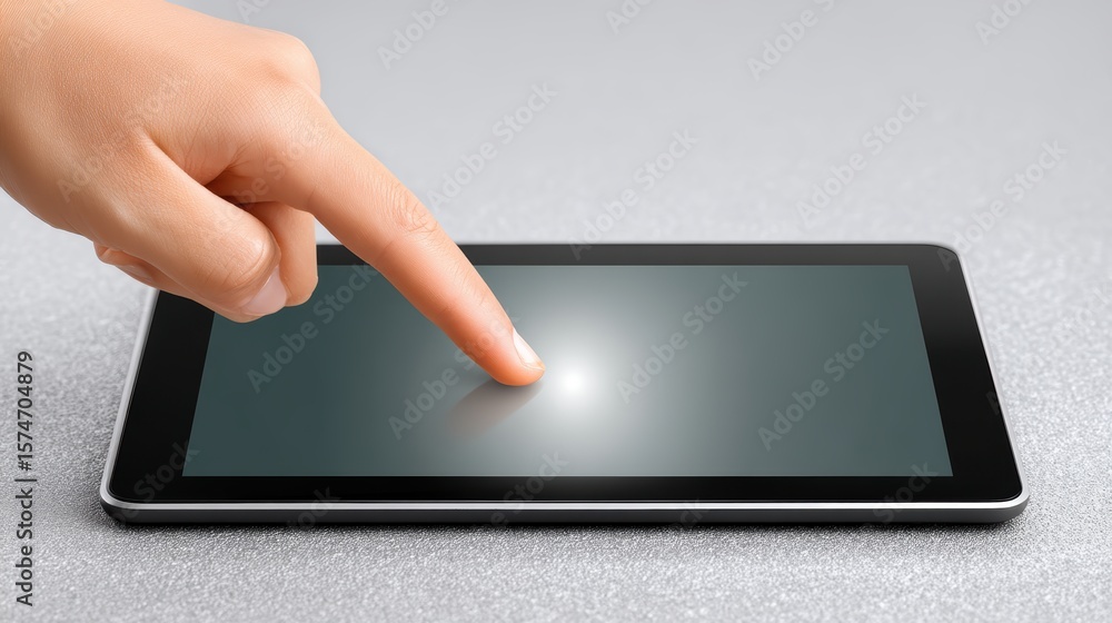 Poster human hand navigating a tablet touchscreen, exploring digital interaction and seamless control