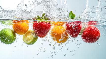A bunch of fruit is in a stream of water