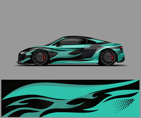 Fototapeta premium Teal and Black Flame Car Wrap – Futuristic Sport Vinyl Design