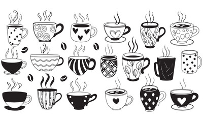 Coffee Cups and Tea Cups Doodles set