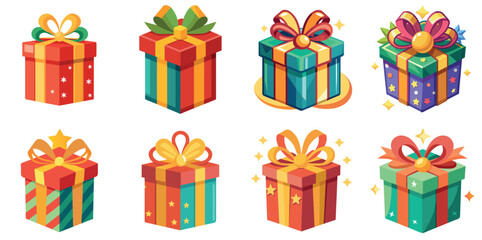 A Collection of Colorful and Festive Cartoon Gift Boxes vector illustrations