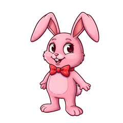 Pink Bunny with Red Bow Tie isolated on transparent baackground