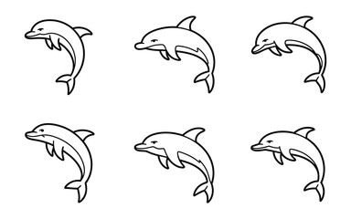 Playful Dolphin Outline Vector Icons: Graceful Marine Animal and Ocean Life Graphics for Wildlife, Aquatic, and Nature-Themed Designs