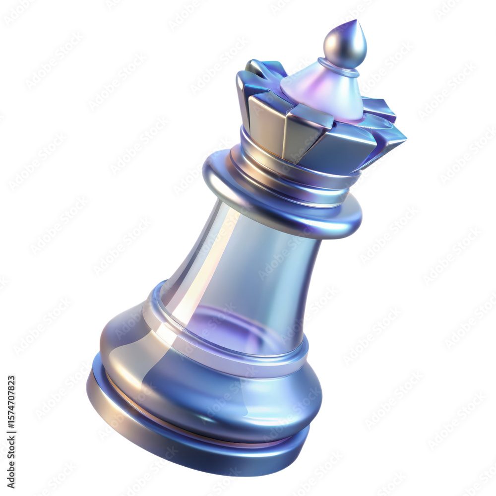 Poster silver and translucent queen chess piece high quality 3d rendering icon on background