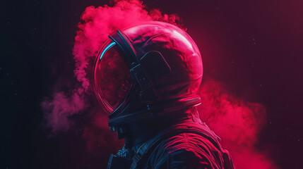 Astronaut in space suit with vibrant colors and nebula-like backdrop during a cosmic exploration