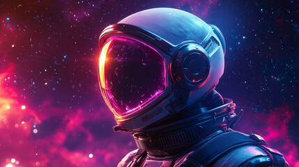 Astronaut in a colorful cosmic background exploring the mysteries of space in a surreal vision of the universe