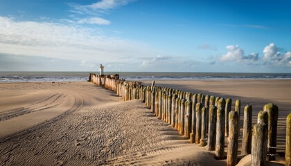 village of wooden poles at the beach near petten the netherlands