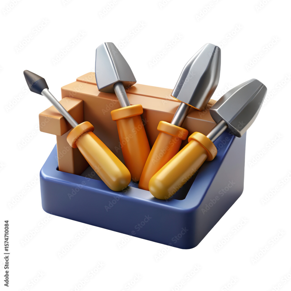 Poster high quality 3d rendering icon of toolbox containing assorted screwdrivers land transportation isola