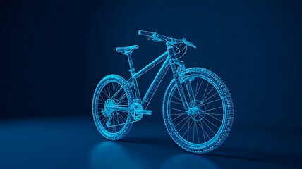 Fototapeta premium Blue wireframe bicycle design with 3d digital technology on dark background