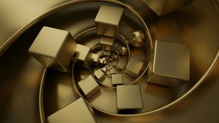Golden Geometric Spiral with Interlocking Cubes