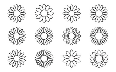 Set of Various Flower Outline Icons Vector Illustration - Minimalist Hand-Drawn Floral Symbols Collection for Spring, Garden, Nature, and Decorative Design Elements