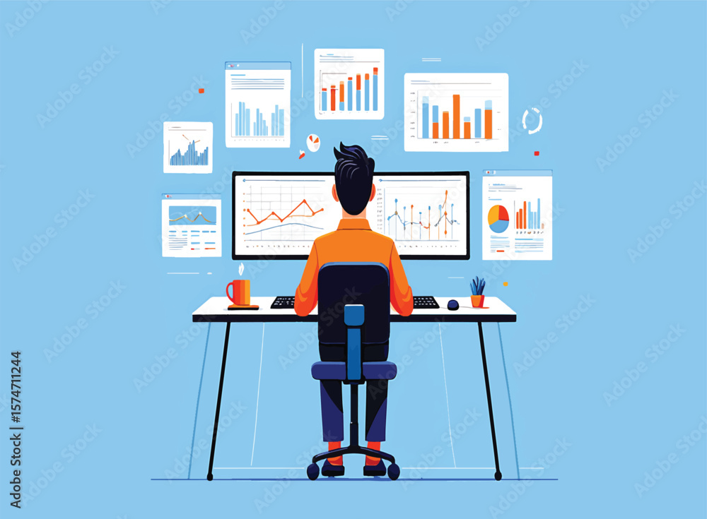 Poster data analyst working on charts and graphs