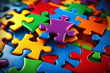 Vibrant puzzle pieces fitting together, symbolizing teamwork, problem solving, and finding solutions