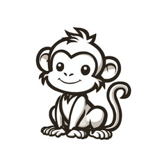 Fototapeta premium Cute Cartoon Primate Line Art Illustration