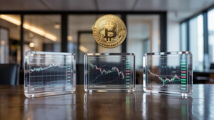 Bitcoin and Cryptocurrency Charts Displayed in Modern Office Setting