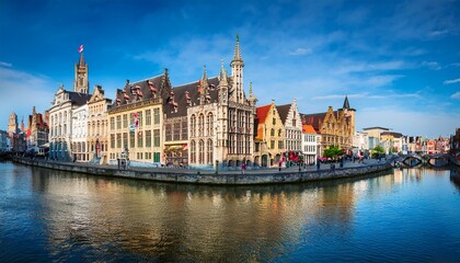Obraz premium urban view of graslei korenlei quays and leie river in the historic city center in ghent gent belgium architecture and landmark of ghent cityscape of ghent