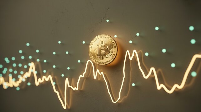 Bitcoin Cryptocurrency Gold Coin Over Stock Market Graph