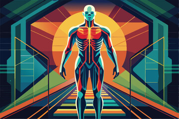 Human Anatomy. A Futuristic Vision in Vibrant Geometric Style
