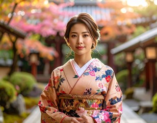 Woman in Traditional Japanese Kimono
